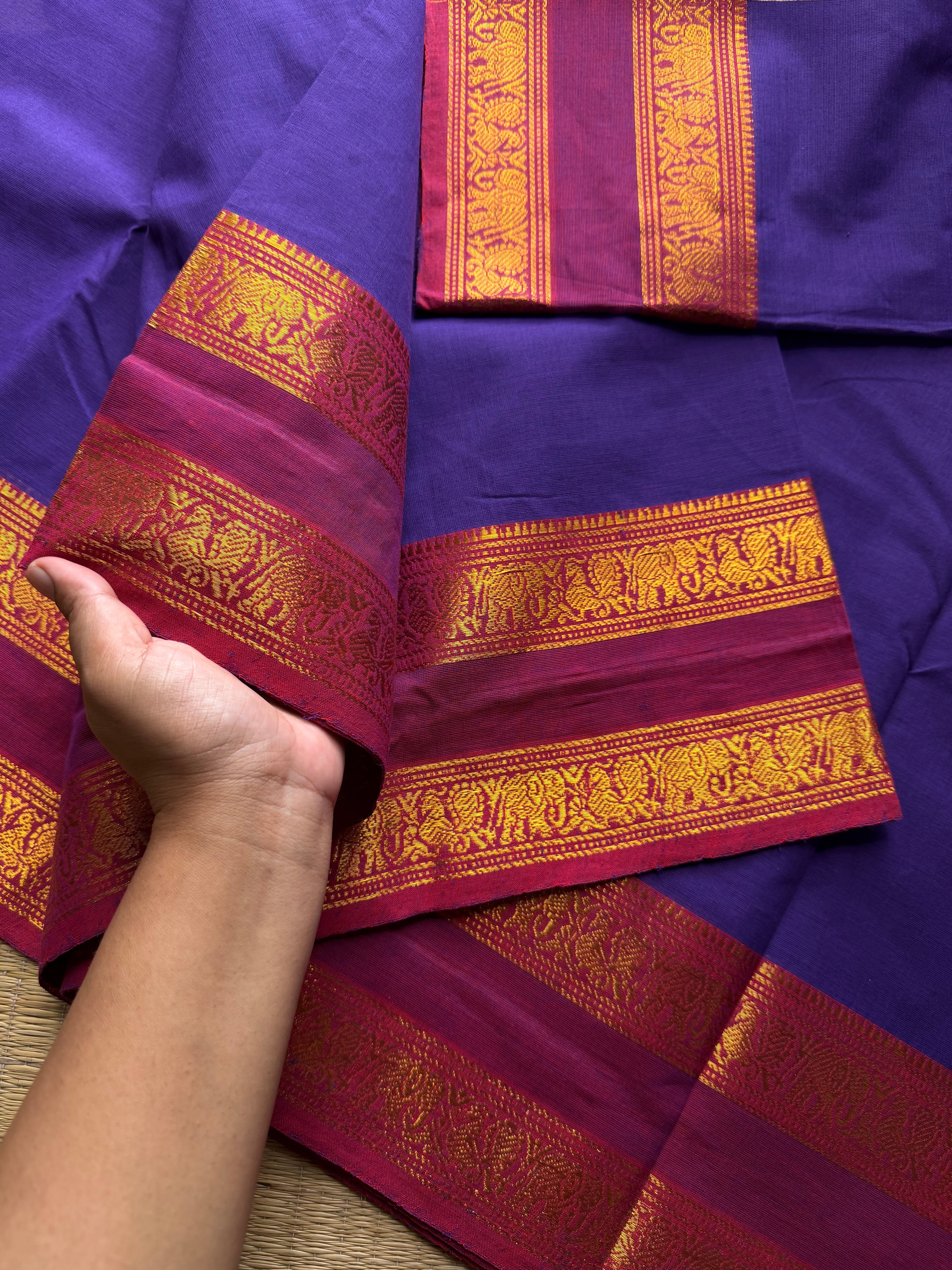 RF924 Purple & blue mixed shade ~ Silk saree inspired Kanchi cotton saree