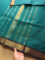 RF390 Dark teal blue with black combination small border Kanchi cotton saree
