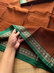 RF559 Dark honey shade Mercerised Narayanpet cotton saree with contrast small border