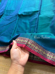 RF101 Peacock Blue Shade Mercerised Narayanpet Cotton Saree With Small Contrast Border