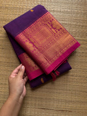 RF549 Purple shade Kanchi cotton saree with handmade thread buttas