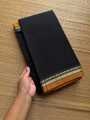 RF934 Black ~ Mercerised Narayanpet soft cotton saree with small thread border
