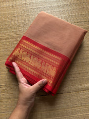 RF361 Silk saree inspired Kanchi cotton saree with unique combination beige with red