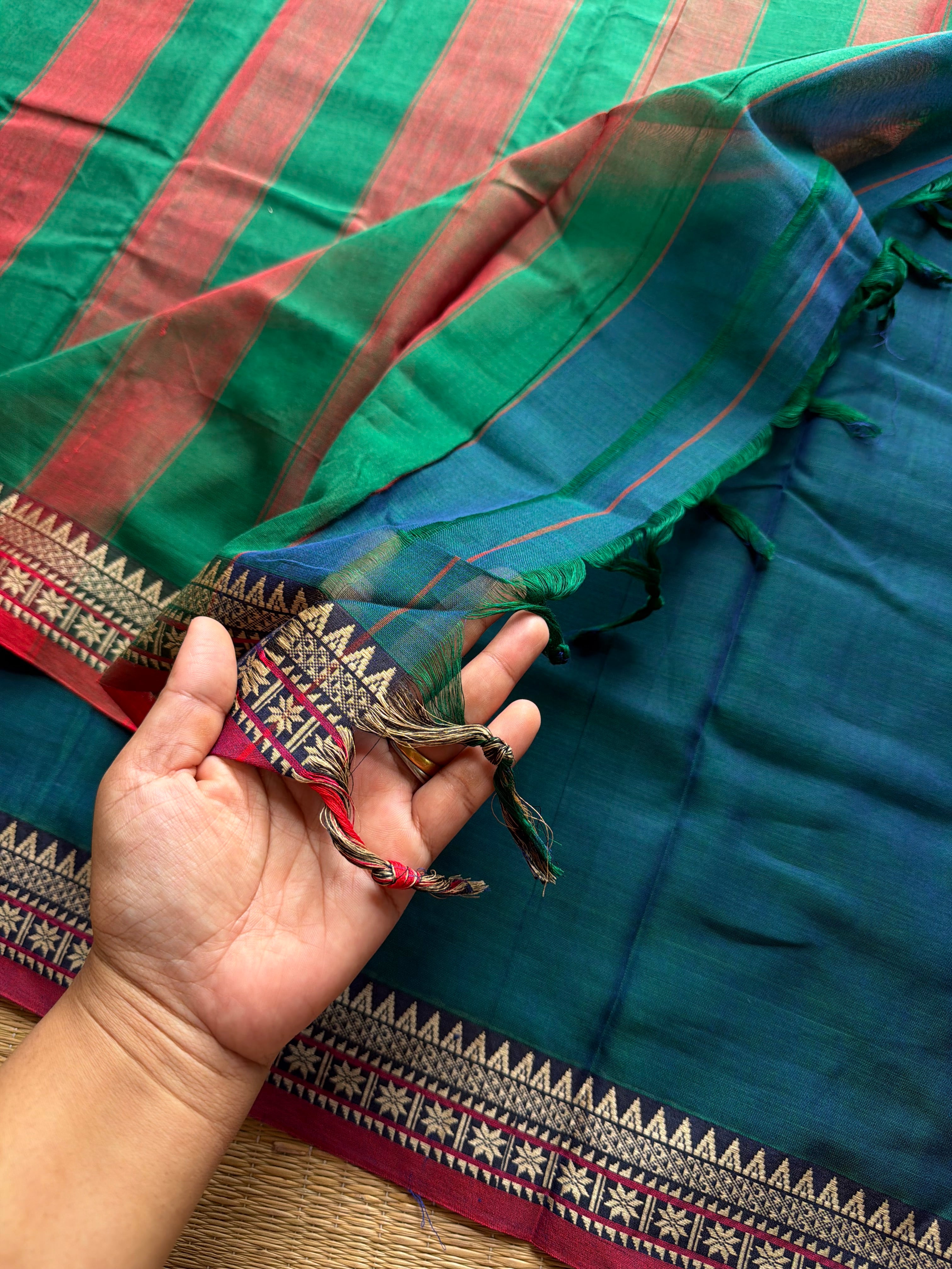 Peacock Blue Shade Narayanpet Mercerised Cotton Saree