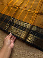 RF955 Mustard with black combination Kanchi cotton saree with medium size border