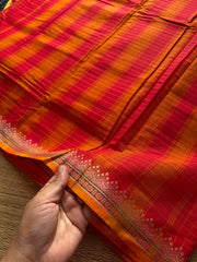 RF523 Red shade Mercerised Narayanpet cotton saree with contrast small border and checks / kattam pattern