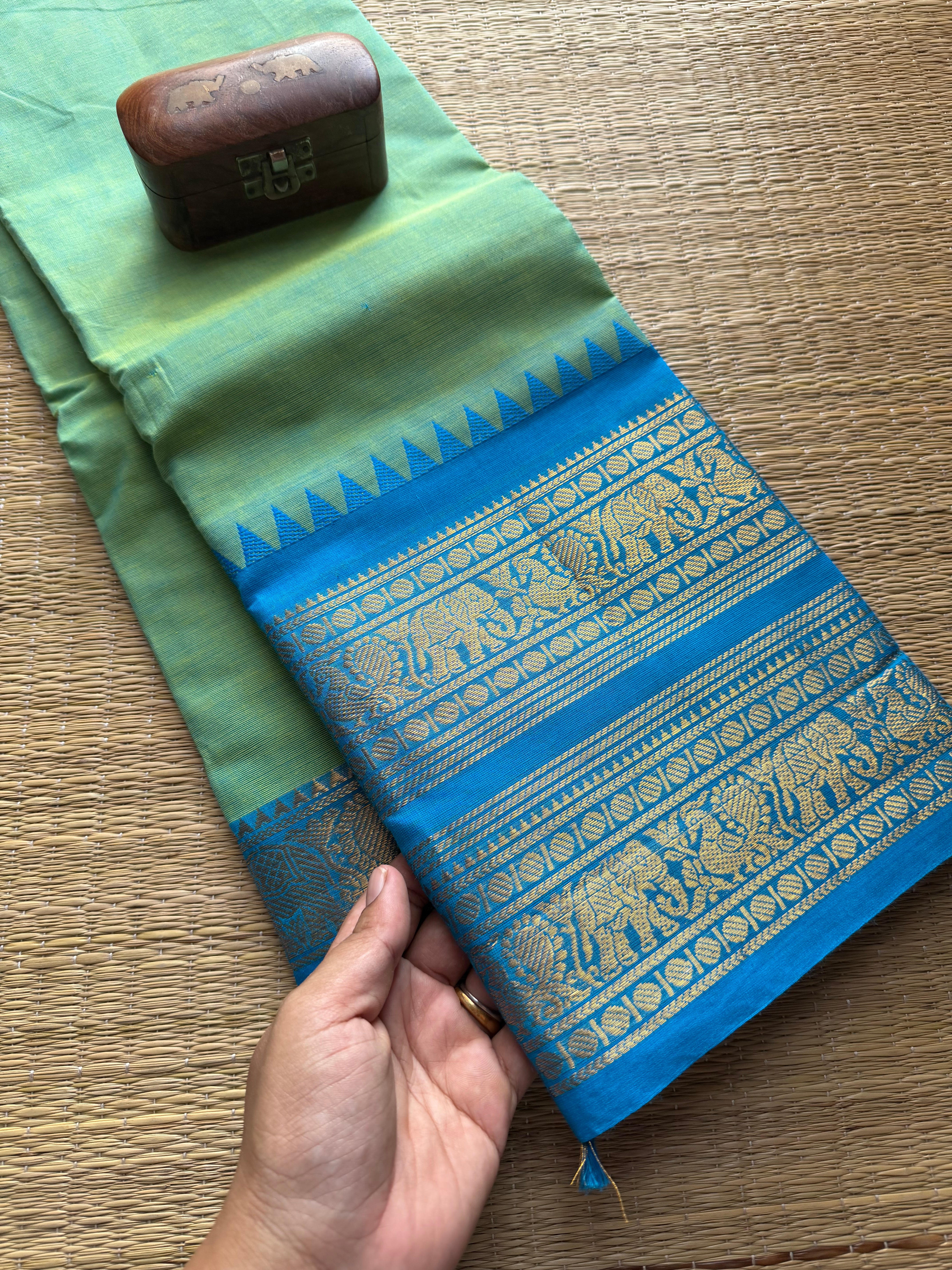 RF42 Dual tone Retta Patta Border Kanchi Cotton Saree