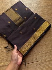 RF564 Monotone Dark coffee brown shade Maheswari semi silk cotton saree