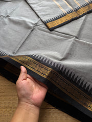 Grey with black combination small border Kanchi cotton saree