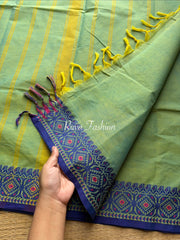 RF15 Dual tone apple green soft Kanchi cotton saree with thread border - RF15