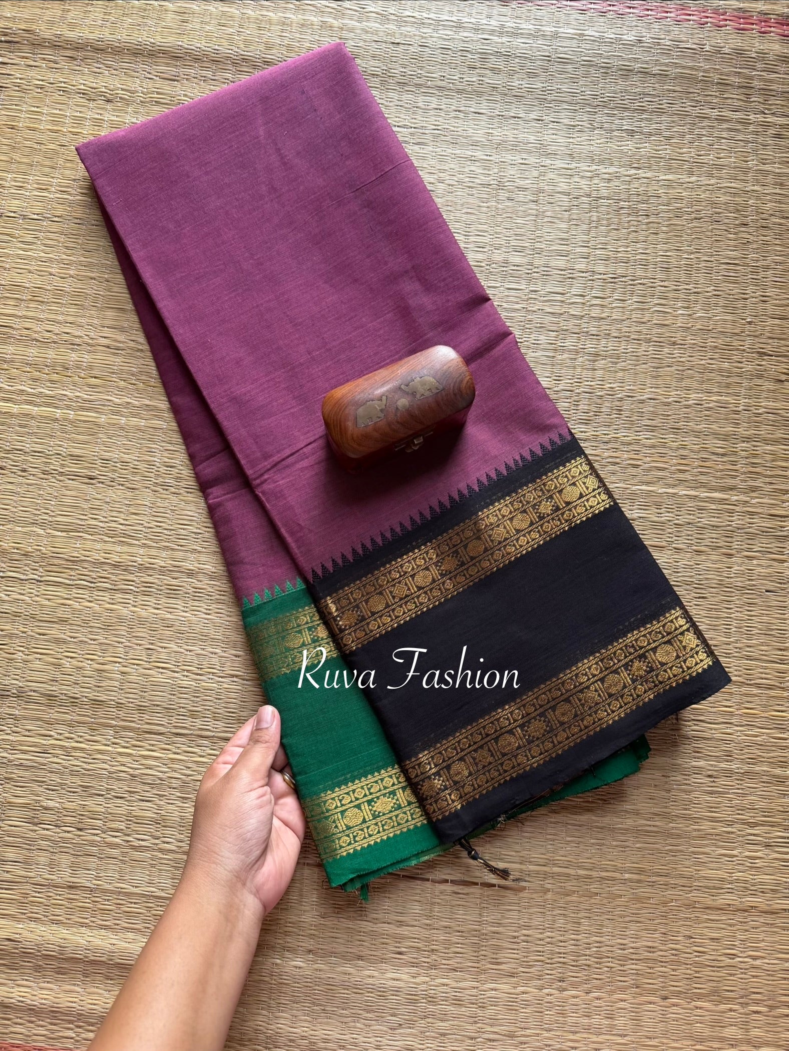 RF33 Dark mauve pink Ganga Jamuna Border Kanchi Cotton Saree - RF33