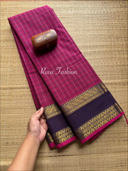 Dark Magenta Pink Checks / Kattam Kanchi Cotton Saree