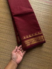RF1386 Monotone Deep Maroon ~ Small border Kanchi cotton saree with thread weaving stripped lines pattern