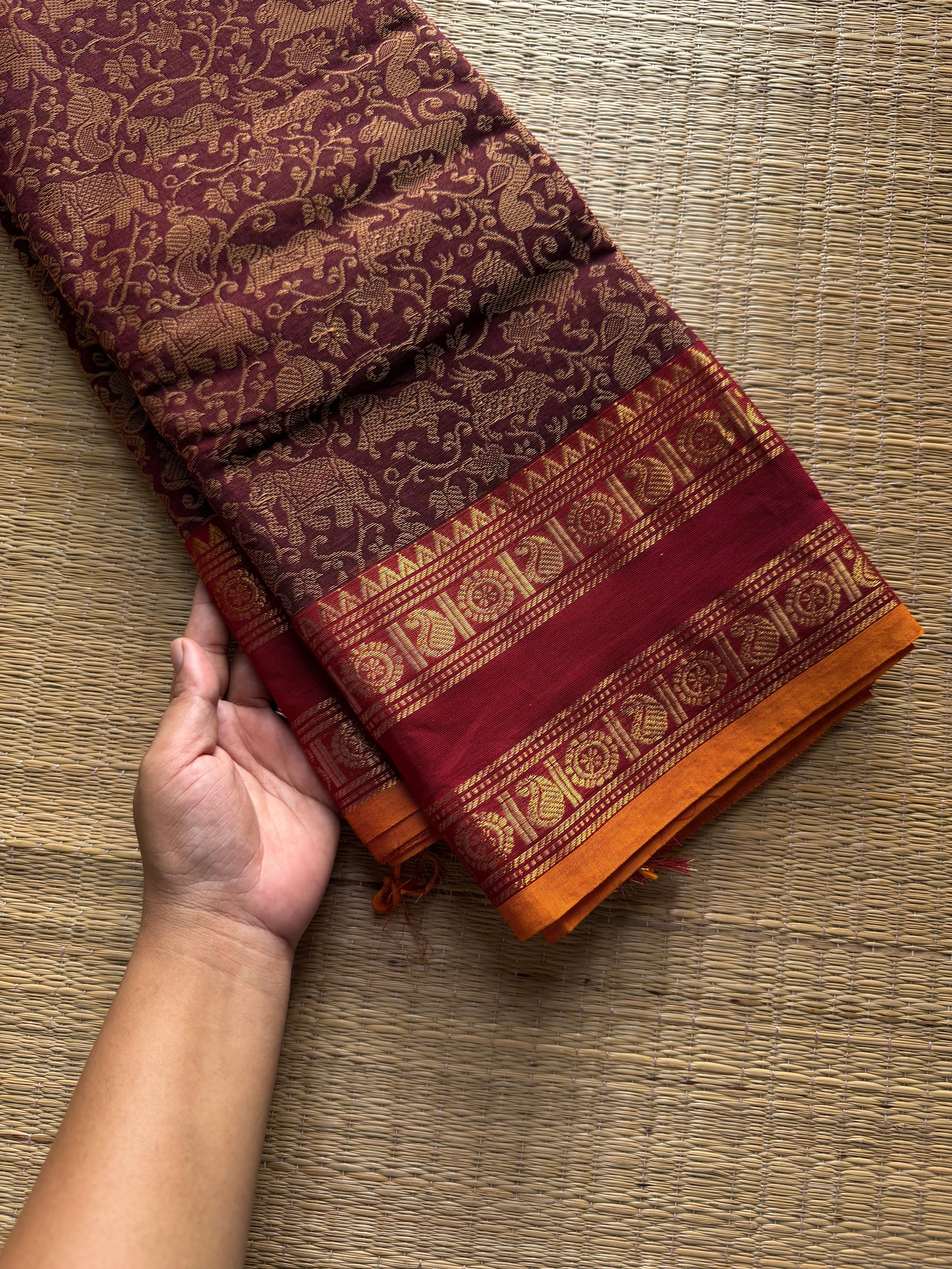 RF962 Vanasingaram pattern Kanchi cotton saree ~ Maroon