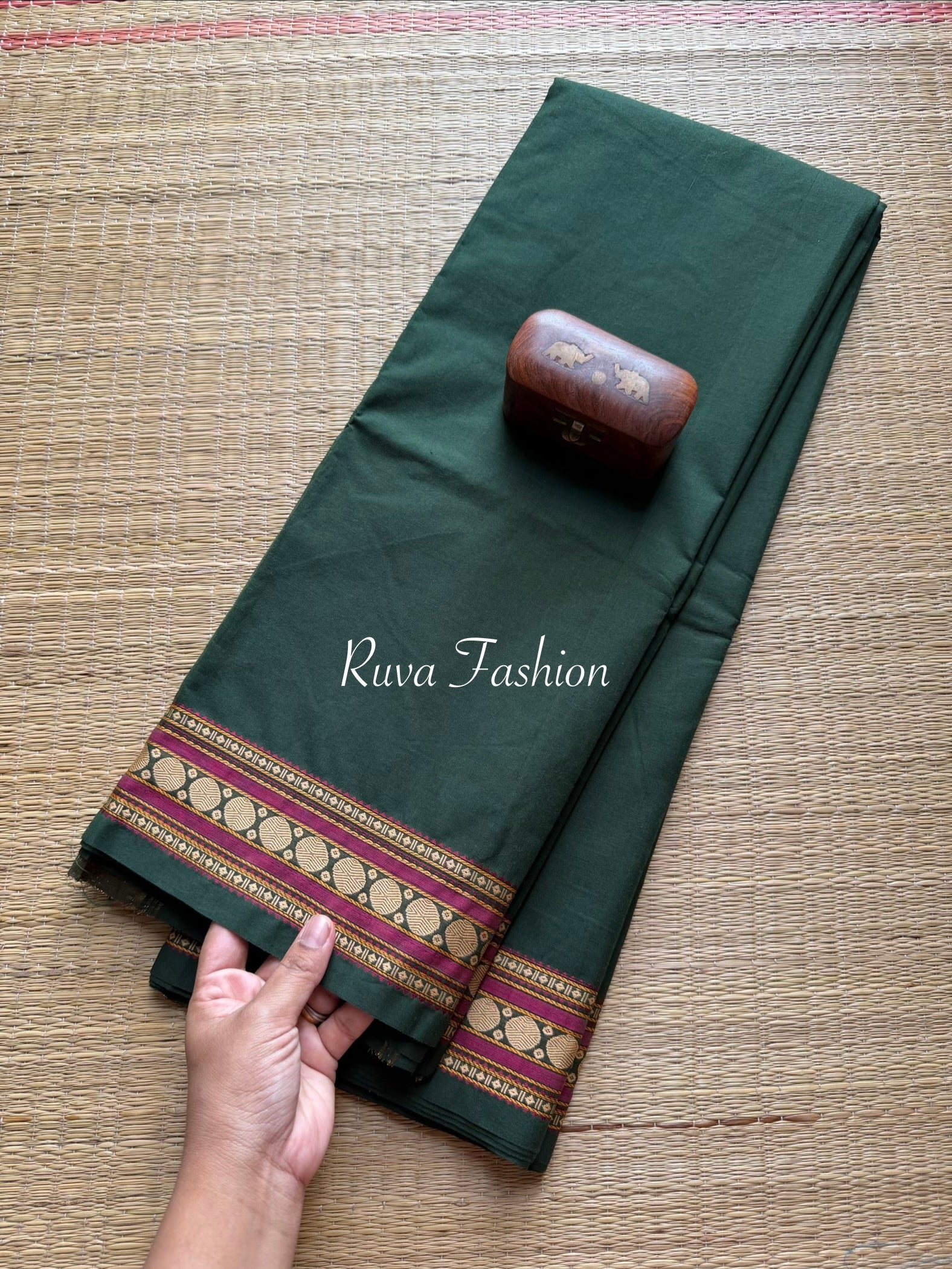 RF7 Green Shade Soft Kanchi Cotton Saree with small thread border - RF7