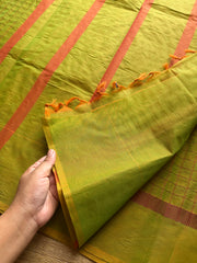 RF651 Methi green shade Kanchi cotton saree with checks / kattam pattern
