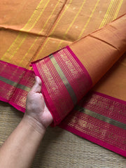 RF731 Mango shade Kanchi cotton saree with handmade golden Zari buttas