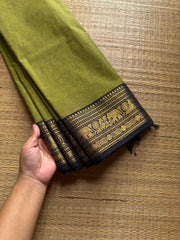 RF693 Green with black ~ Silk Saree Inspired Kanchi Cotton saree