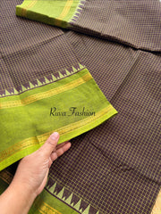 RF127 Brown with Green Combination Vintage Podi Kattam Kanchi Cotton Saree