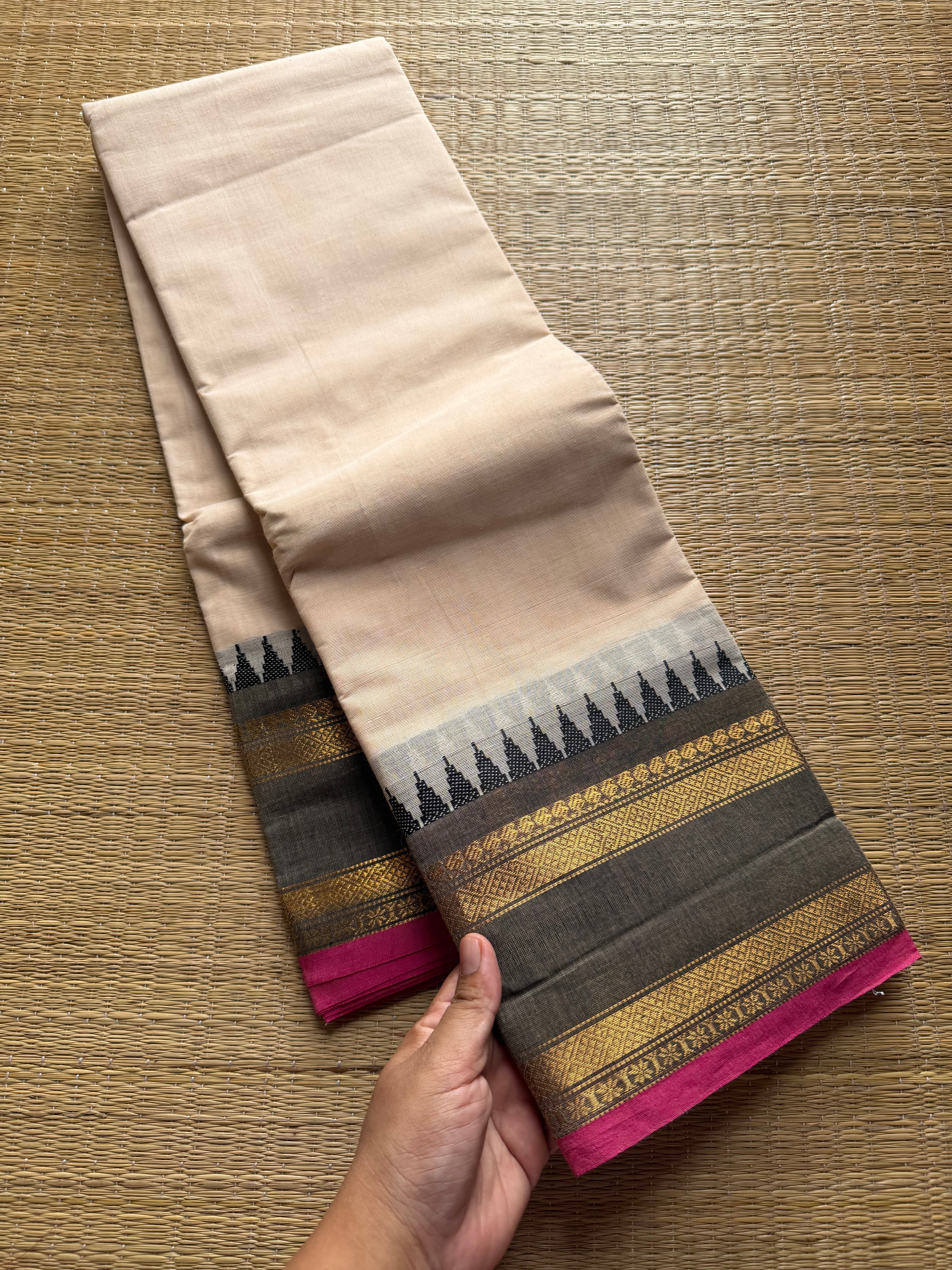 RF399 Half White with grey combination Kanchi cotton saree
