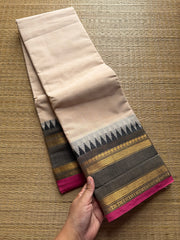 RF399 Half White with grey combination Kanchi cotton saree