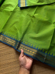 Vintage Podi Kattam ~ Green shade with l blue combination small checks Kanchi cotton saree
