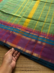RF822 Velthari Pattern Kanchi Cotton Saree ~ Dual tone Apple green