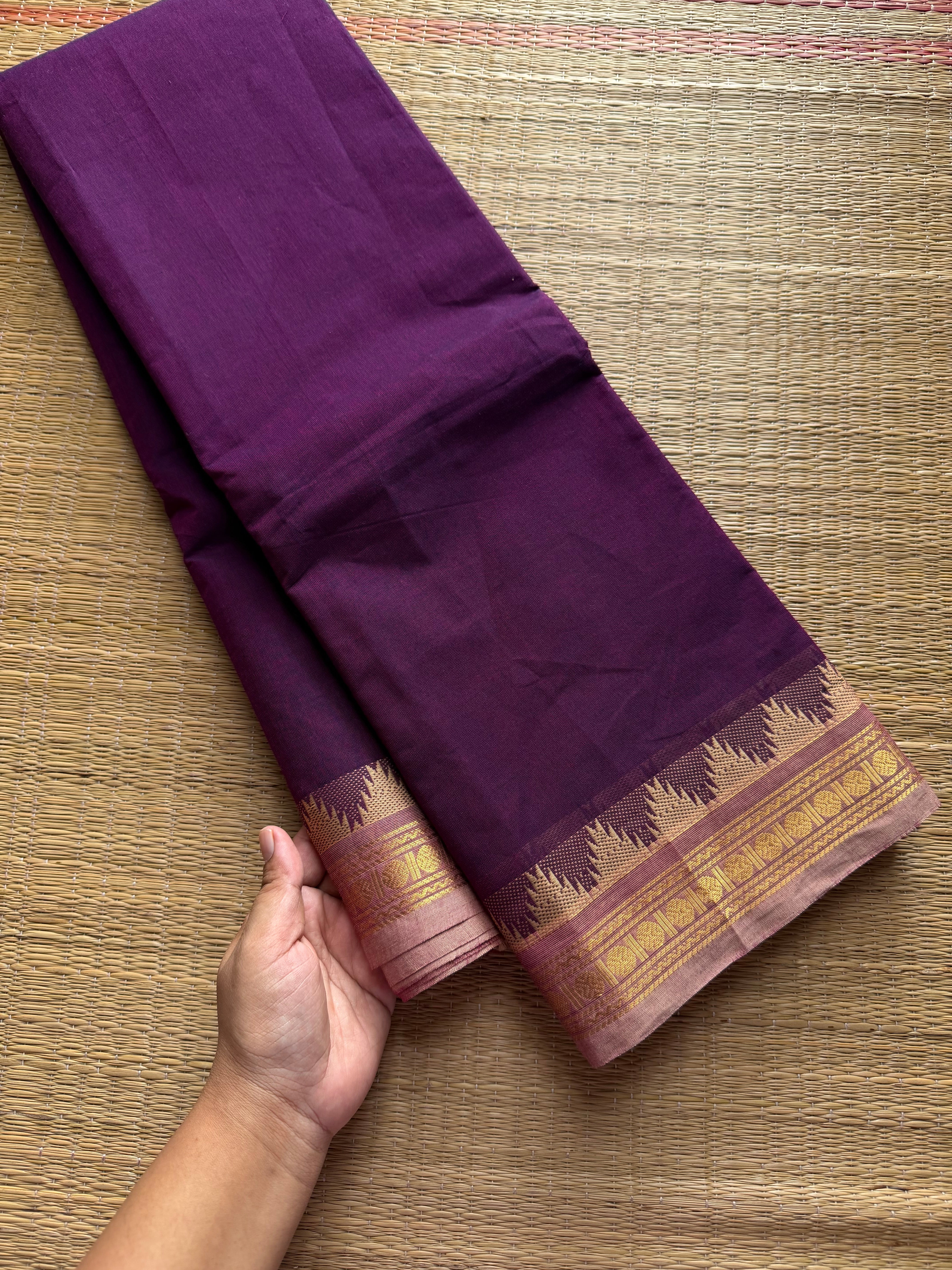 RF422 Purple shade small border Kanchi cotton saree