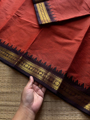 RF1397 Burnt orange with brown ~ Vintage Podikattam Kanchi cotton saree with small border