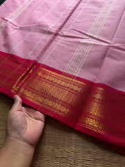 RF597 Baby pink with red combination Kanchi cotton saree