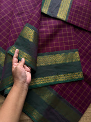 RF1153 Vintage Kattam ~ Magenta pink with green combination Kanchi cotton saree