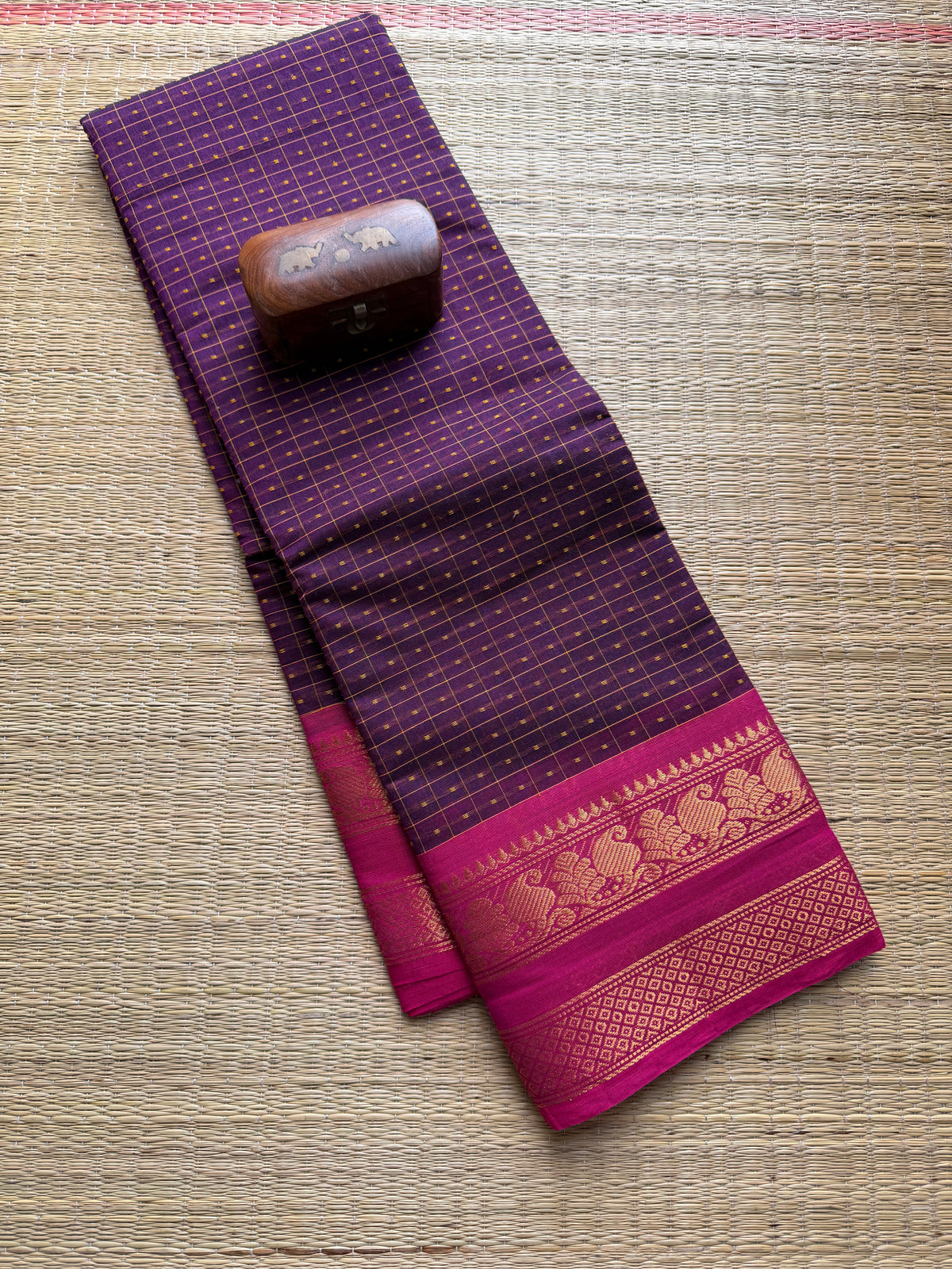 Purple With Pink Lakshadeepam / 1000 Buttas Kanchi Cotton Saree
