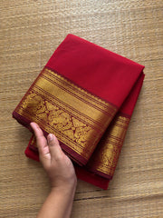 RF426 Red & maroon combination Kanchi cotton saree with Yazhi pattern border