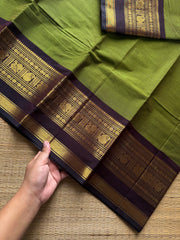 RF1076 Green with brown combination Kanchi cotton saree