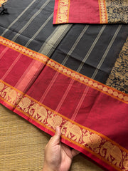 RF657 Premium & Exclusive Vanasingaram Kanchi Cotton saree ~ Black with Red