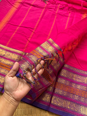 RF141 Deep pink shade Kanchi cotton saree with purple shade varisaipet border