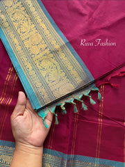RF110 Magenta Pink Shade with contrast sky blue combination Vintage Silk Saree inspired Kanchi cotton saree