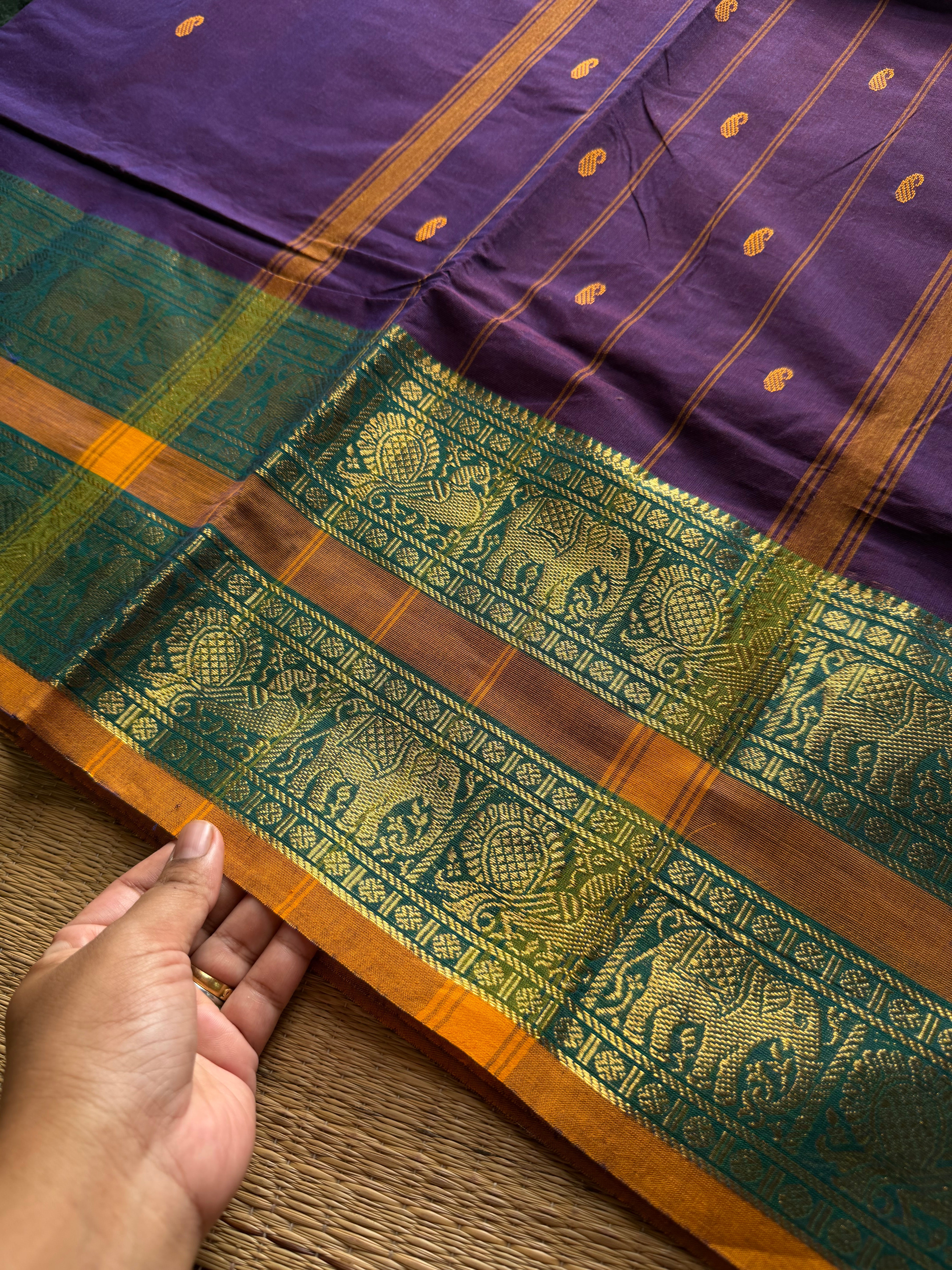 RF1325 Purple & violet mixed shade ~ Kanchi cotton Rettapet border saree
