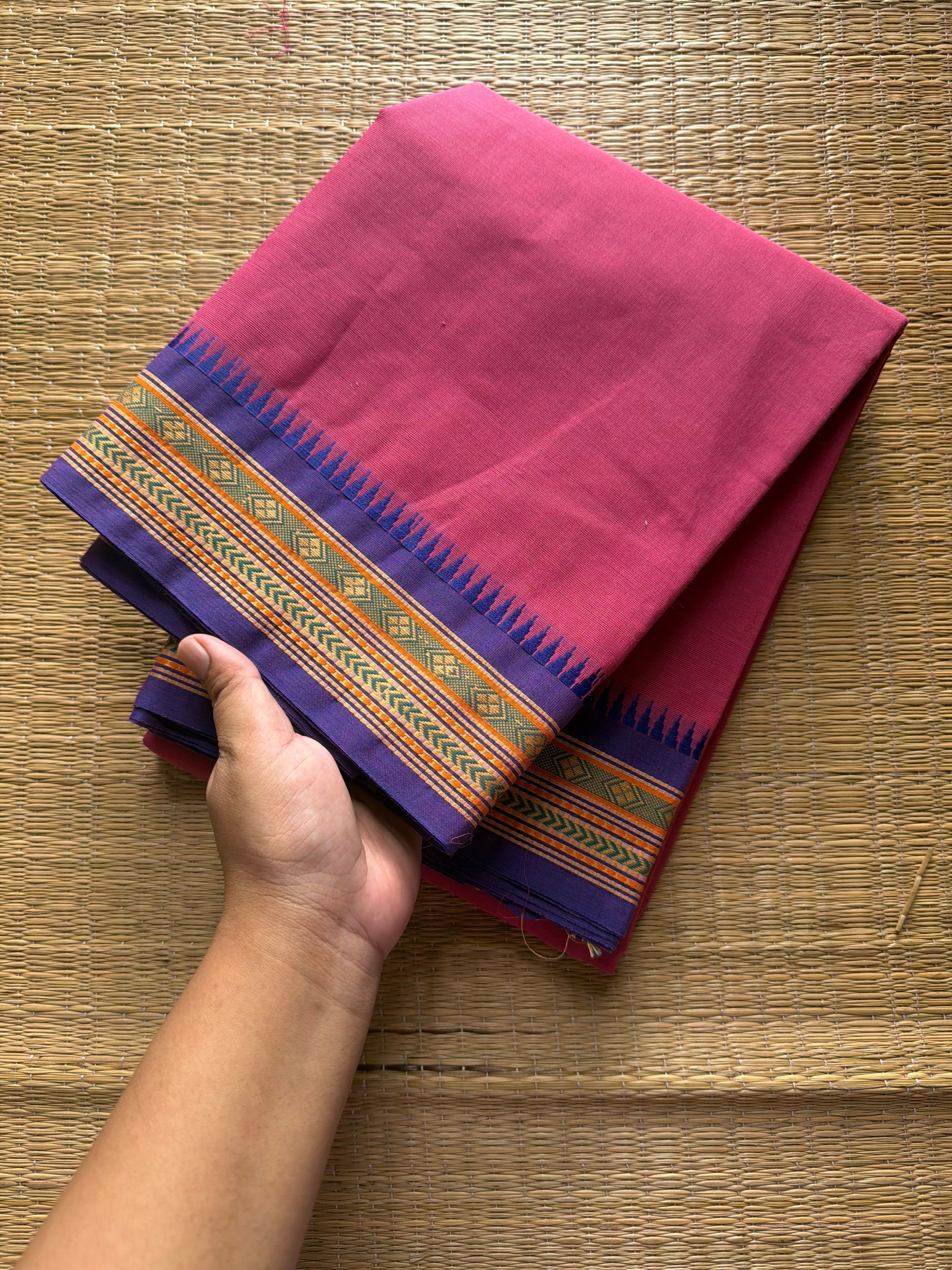 RF395 Pink shade thread border soft Kanchi cotton saree