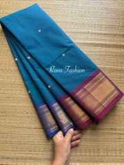 Peacock blue shade Kanchi cotton saree with Ganga Jamuna borders