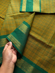 RF581 Methi Green shade checks / kattam pattern Kanchi Cotton Saree