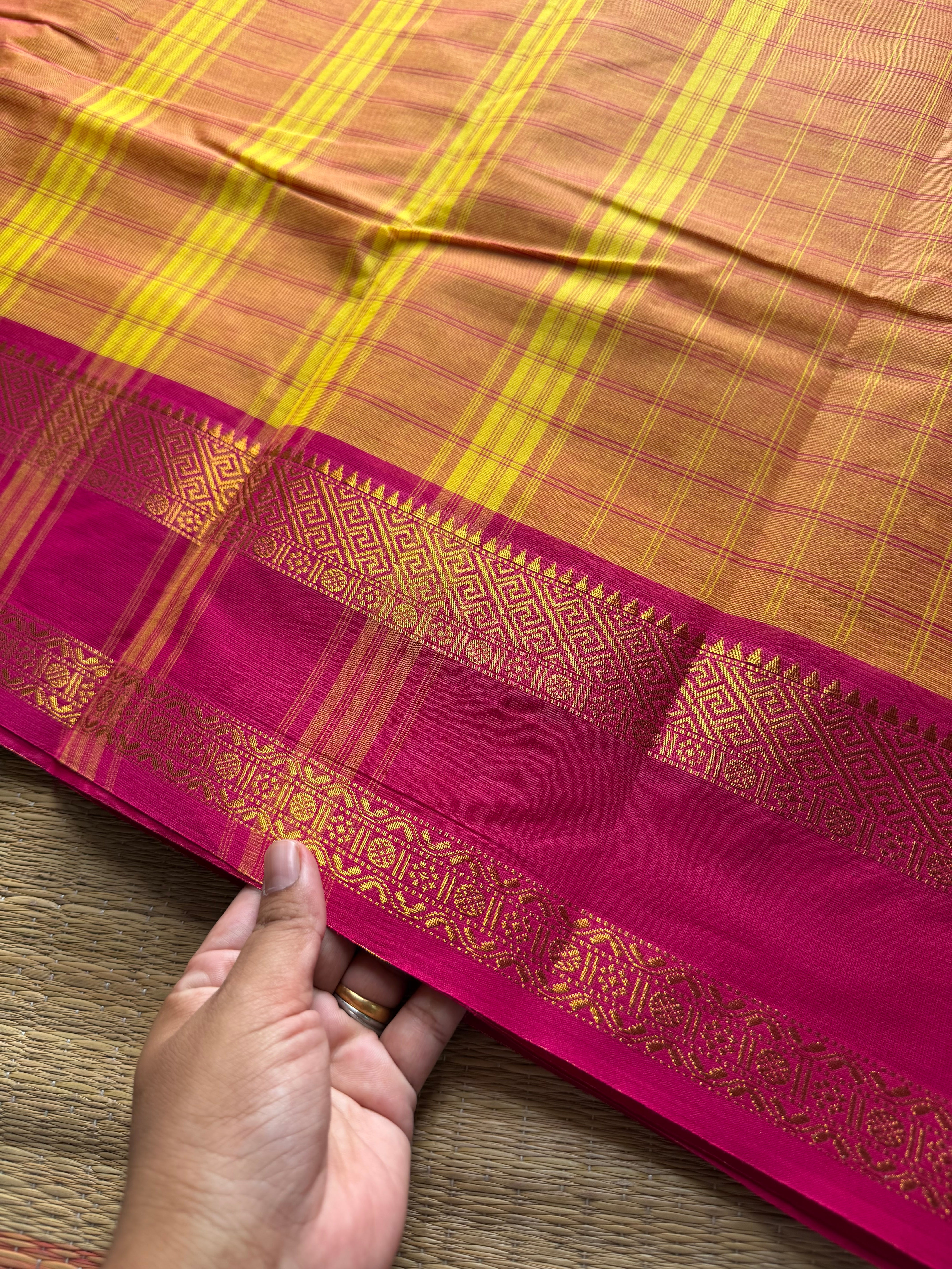 RF761 Kattam Edition ~ Dark Mango shade with pink combination Kanchi cotton saree