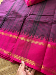 RF623 Premium Vintage Podi Kattam Kanchi Cotton saree ~ Purple with pink shade