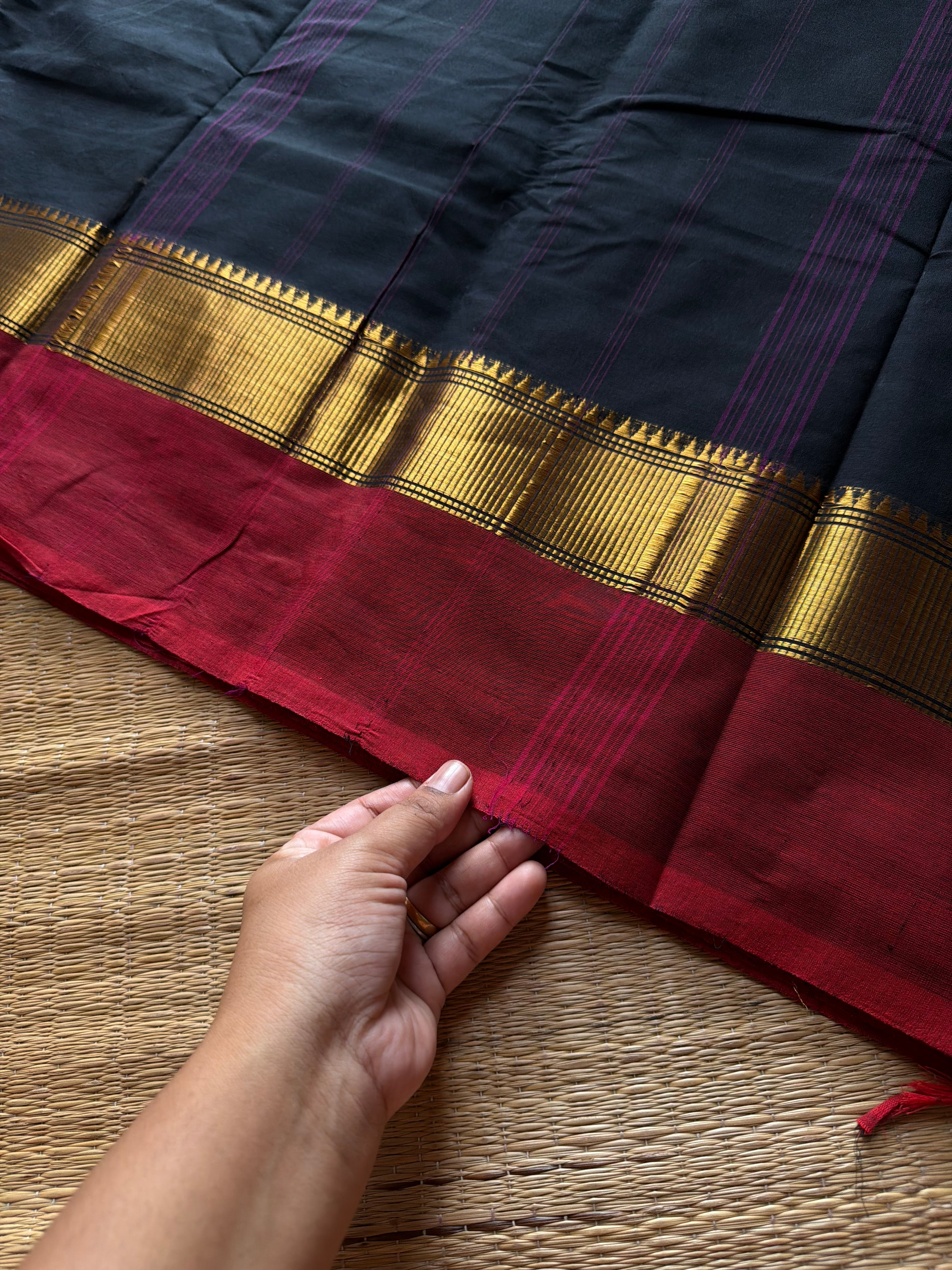 RF1361 Black with red ~ Kanchi Cotton Saree