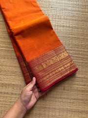 RF610 Dark orange with maroon combination Kanchi cotton saree with handmade thread buttas