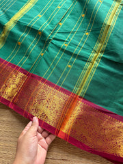 RF296 Bottle green with maroon combination Kanchi cotton saree with Vanasingaram pattern border & handmade thread Buttas