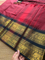 RF297 Maroon With Black Rettapet Border Kanchi Cotton Saree