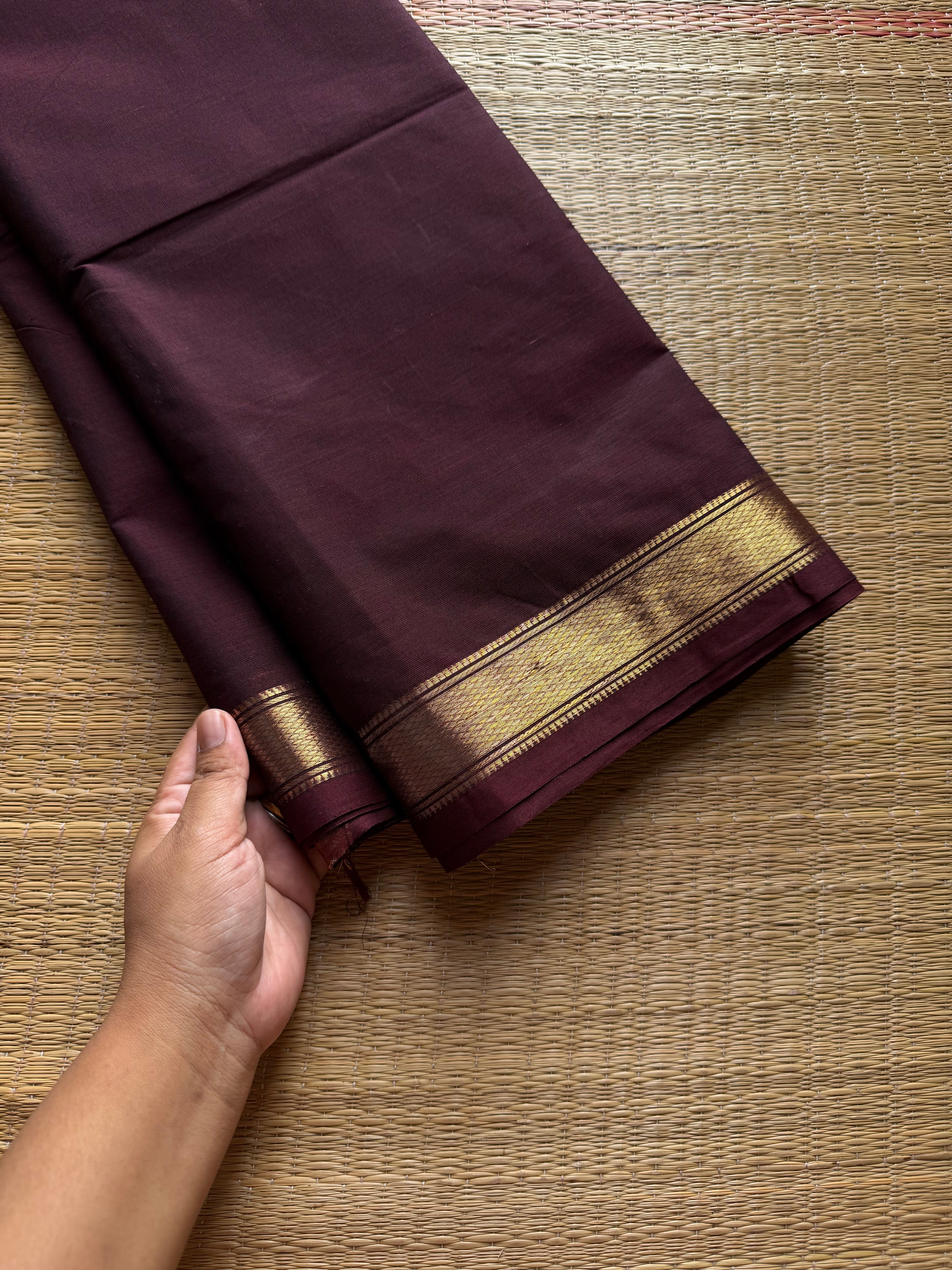 RF998 Coffee brown ~ Small border Kanchi cotton saree