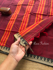 RF90 Maroon shade Narayanpet Mercerised cotton saree