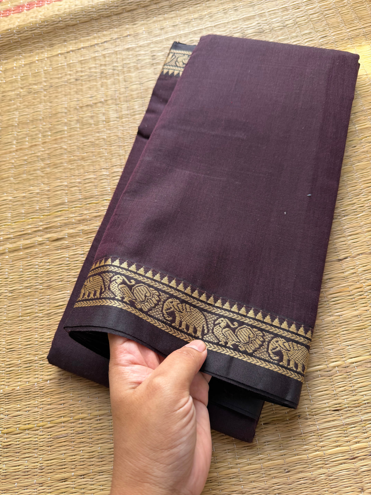 Brown Narayanpet Mercerised Cotton With Small Border Saree